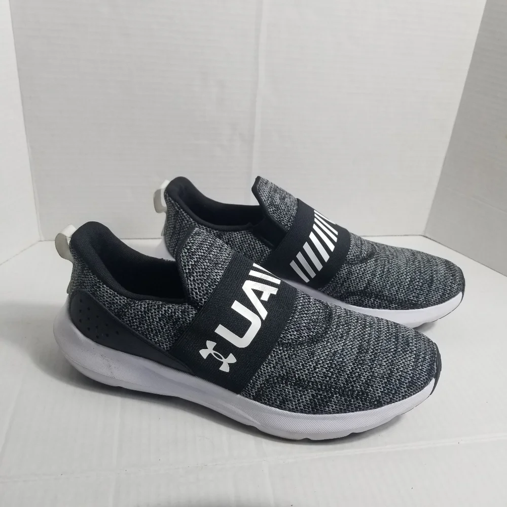 UNDER ARMOUR MEN'S BLACK, GRAY, AND WHITE SLIP-ON SHOES SIZE 12